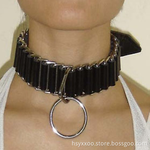 SM Sex Toy Sexy Faux Female Collar With Magnet Pin Neck Collar with Metal ring Bondage